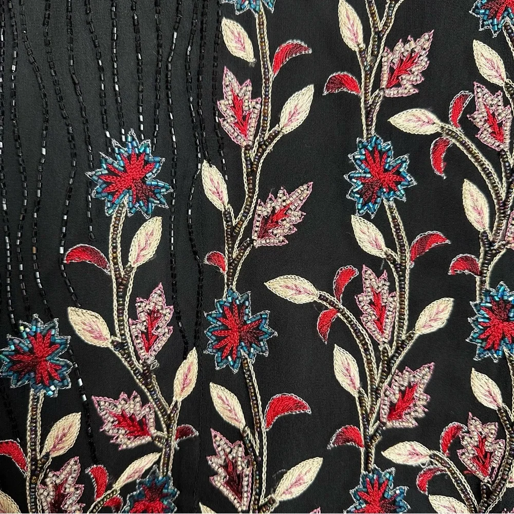 Vintage Adrianna Papell Silk Embroidered Beaded Floral Blouse Top